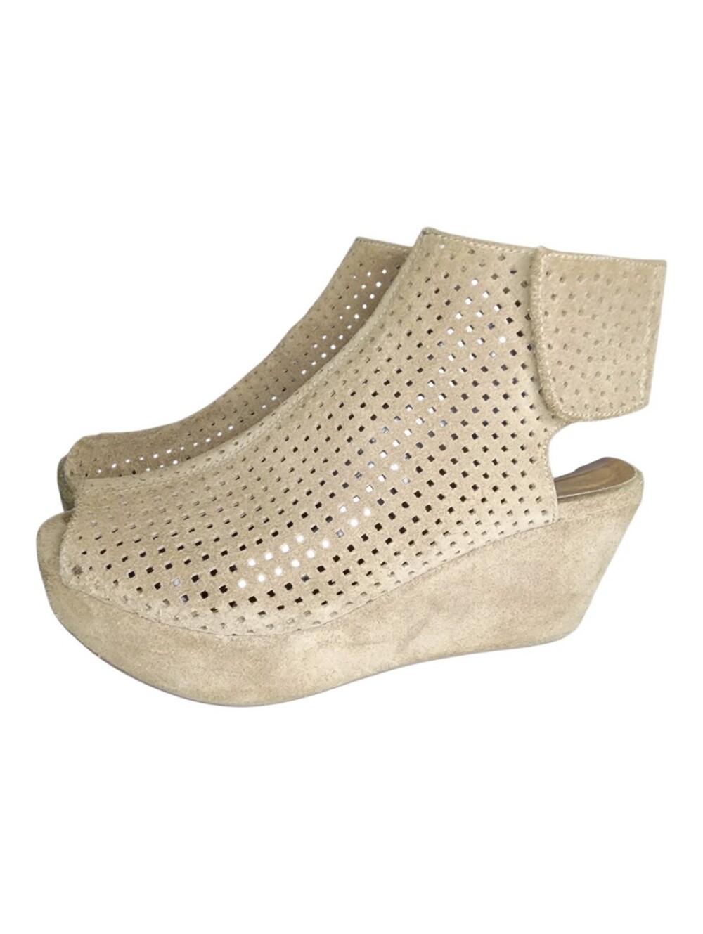 Chocolat Blu Wing Perforated Suede Platform Wedge, Womens 7.5